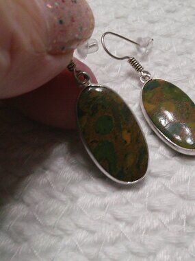 Natural FRUIT JASPER Handmade Sterling 925 Dangle Earrings #664E